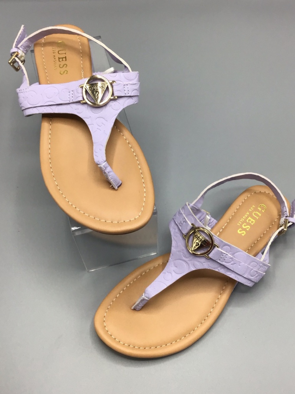 GUESS Lilac Logo T-Strap Sandals for WomenSize6/1/2 M